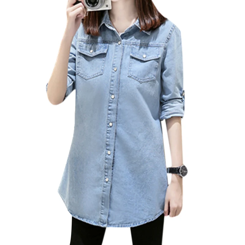 New Spring Autumn Women'S Clothing Cotton Shirts Denim Shirts Cowboy Shirts Maternity Clothing Washed Blouses