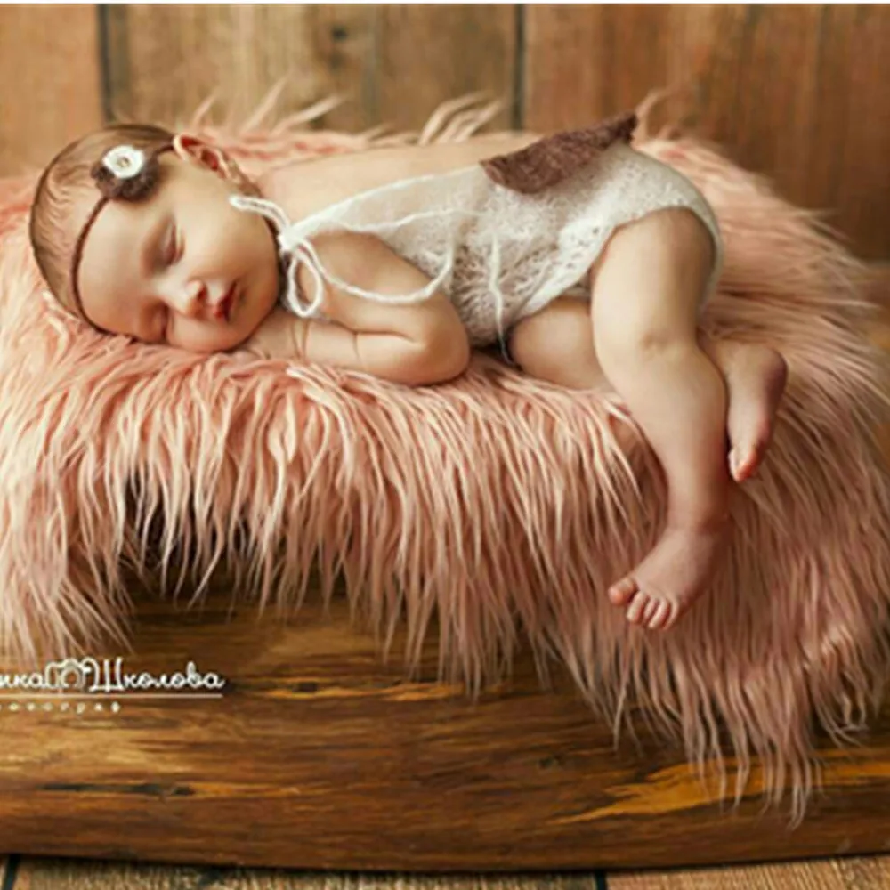 Soft Long Pile Faux Fur Mongolian Blanket Basket Stuffing Photo Shoot Backdrop Layers for Newborn Baby Photography Accessories
