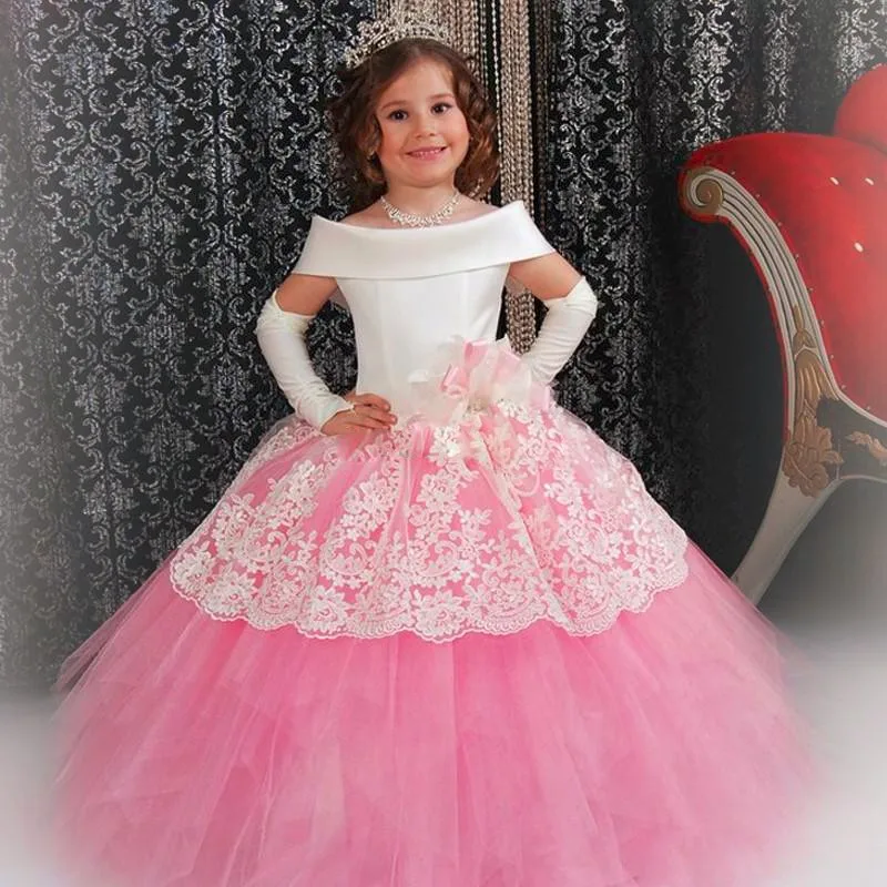 2017-first-communion-Pink-White-Flower-Girl-Dress-Cute-Ball-Gown-Satin-Lace-Girls-Pageant-Dress