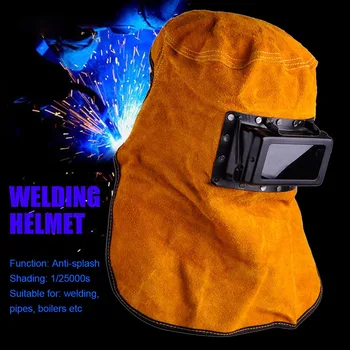 Solar Auto Darkening Filter Lens Welder Leather Hood Welding Helmet Mask Supplies JA55 adjustable comfortable leather protected lens glasses welding hood helmet mask overhead labor safely security clothes