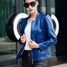 Autumn and winter European and American women's PU leather coat large size motorcycle Slim mulit-zipper pocket jacket / XL-5XL