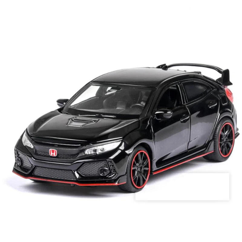 1:32 Scale CIVIC TYPE R Alloy Diecast Model Sound And Light Toys Pull Back Toy Car Toys For Children Boys Birthday Gift 1 32 scale coaster government alloy diecast metal car affairs bus simulation model sound light toys vehicle collection