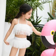 Ins/стильный купальный костюм с крыльями ангела для девочек; белая юбка-пачка с оборками; модный детский купальный костюм; милый пляжный комплект принцессы с лебедем; YZ19042