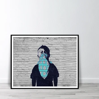 

Banksy Boy With Face Scarf Wall Art Canvas Print Revolution Protest Teen Printing Blanket With Bears Street Art Graffiti Poster