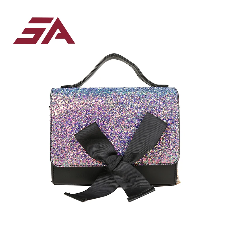 

SA Fashion Simple Small package 2018 New Korean Bow Sequins Shoulder Messenger Bag Wild Hand bag good quality
