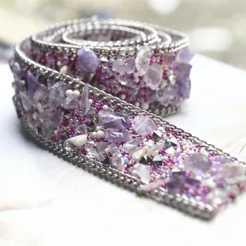 

100CM Length Purple Trim Patch Crystal AB Strass Hot Fix Rhinestone Tape Applicator Ribbon Iron On Appliques For Wedding Dresses