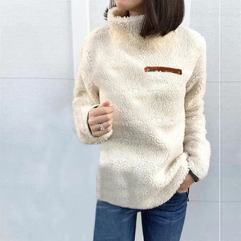 

Fashion Turtleneck Sweater Women Pullover Tops Fluffy Fleece Warm Autumn Winter Long Sleeve Ladies Zip Solid Sweaters Jumper