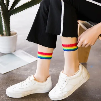 

Ins Style Fashion Transparent Rainbow Short Socks Women Summer Thin Harajuku Ankle Socks Hipster Art Low Cute Socks Fmale Sox