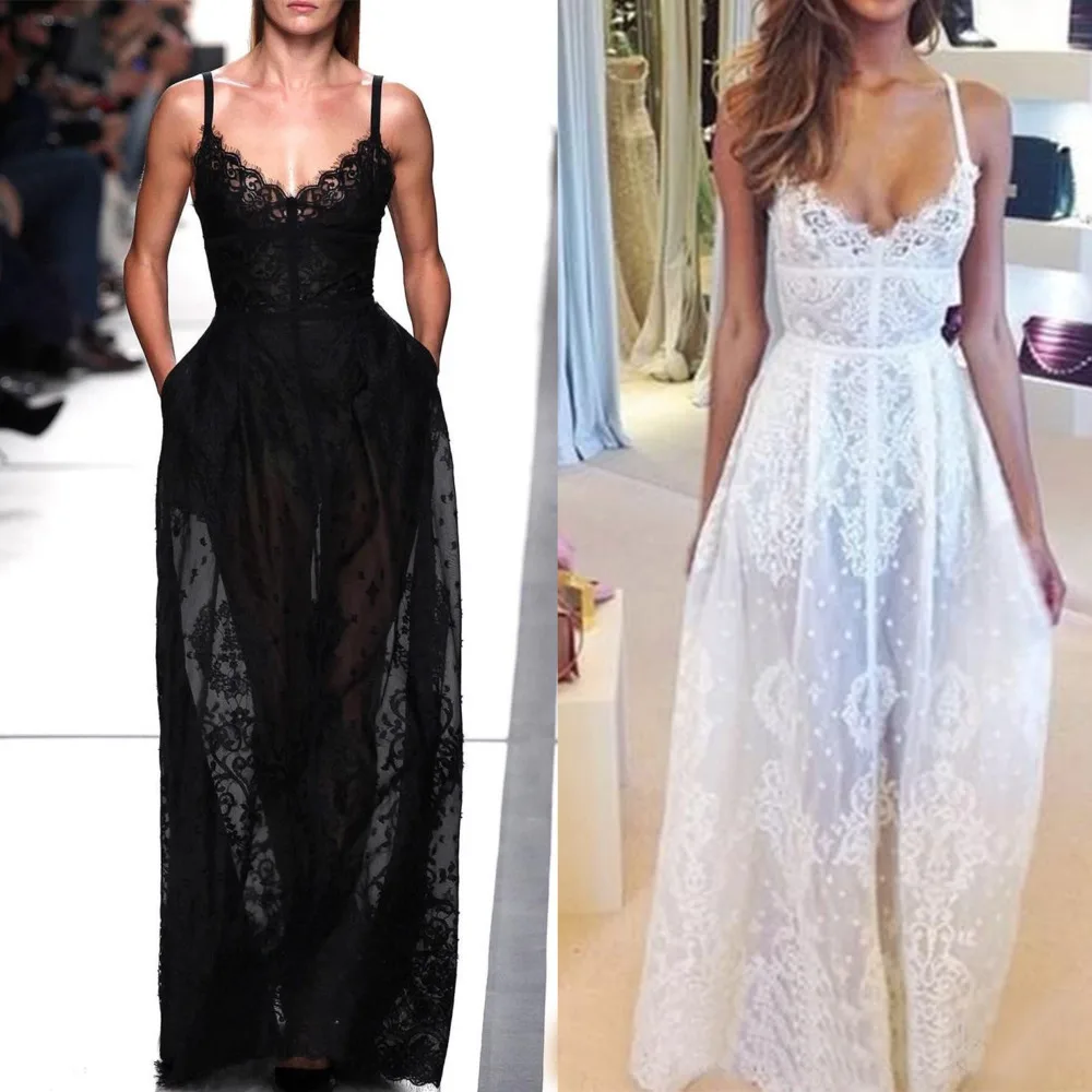Plus Size Womens Summer Back Lace Sleeveless Beach Maxi Dress Tank
