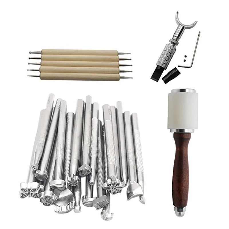 25pcs/set Prints Tools Leather Carving Tools DIY Leather Craft Kit Carving Working Saddle Making