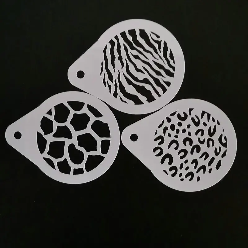 

3Pcs/set 2.8 Inch Animal Tiger Leopard Print Coffee Stencil Template Latte Cappuccino Barista Art Stencils Cake Decoration