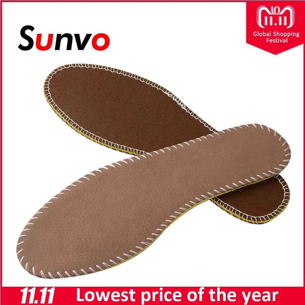 

Sunvo Leather Insoles Hand-Made Cowskin Comfortable Casual Sport Cushion Sweat-absorbant Breathable Pad for Men Women Inserts