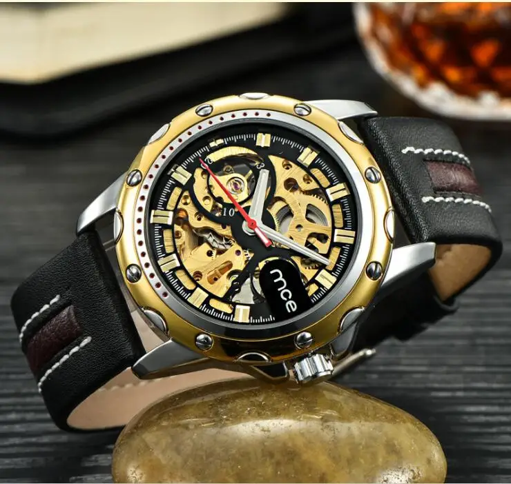 

Men's Skeleton WristWatch Stainless steel Antique Steampunk Casual Automatic Skeleton Mechanical Watches Male Leather watch l