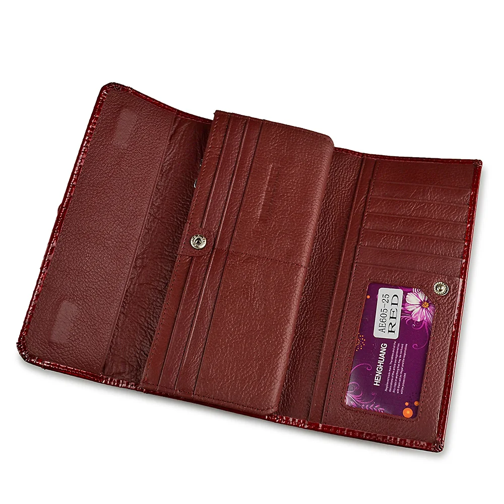 HH Women Long Wallet Genuine Leather Wallets Red Aligator Pattern Cowhide Purse Three Fold Large Capacity Clutch Wallet Luxury HH Women Long Wallet Genuine Leather Wallets Red Aligator Pattern Cowhide Purse Three Fold Large Capacity Clutch Wallet Luxury