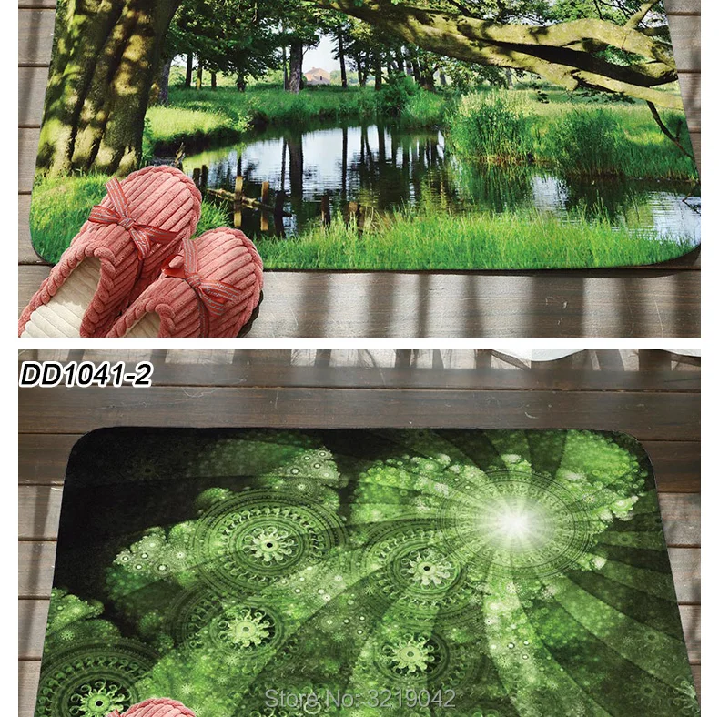 Домашний 3D Печатный коврик фланелевый Зеленый пейзаж Противоскользящий прямоугольный ковер кухня Спальня крыльцо входной коврик 40*60 см