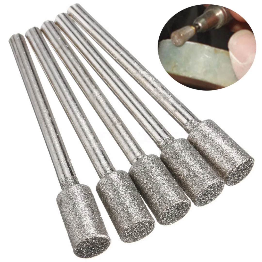 5pcs/set New 3mm Shank Silver Diamond Grinding Burr Stone Drill Bits For Rotary Tool