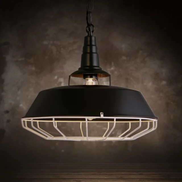 classic barn light with the industrial feel of a wire cage pendant