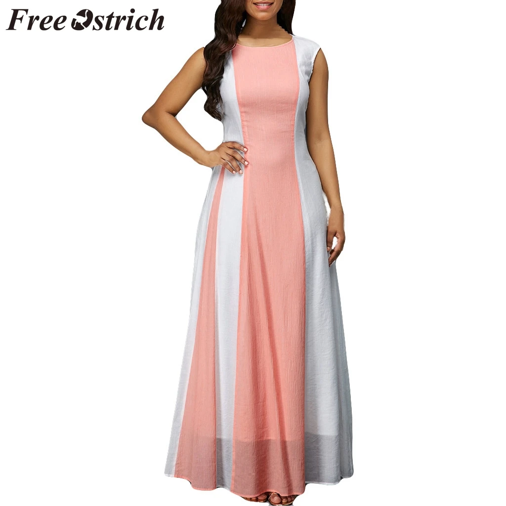 

FREE OSTRICH Women Dress Contrast Stitching Irregular Large Swing Chiffon Large Size Dignified Trend Women Long Dress Summer