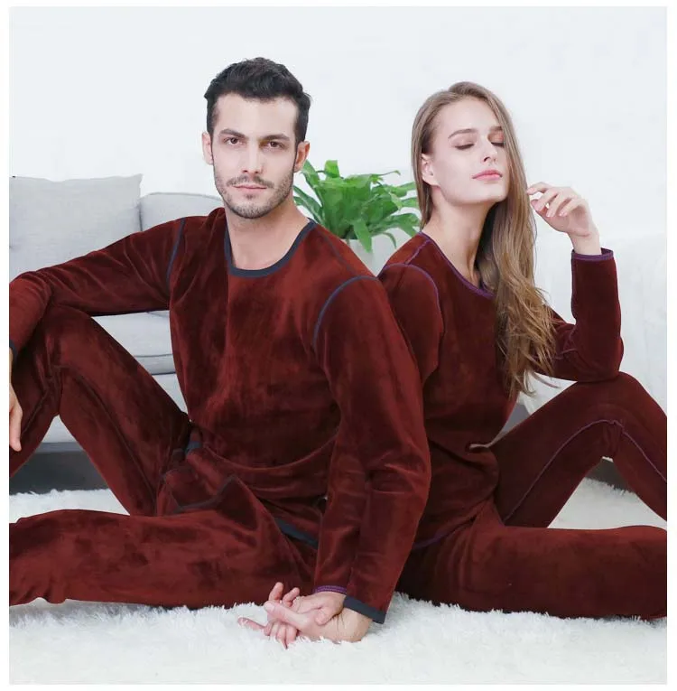 Queenral Winter Lover Thermal Underwear For Women/Men Winter Clothing Pajamas Thermos Long Johns Velvet Thick Second Female Skin