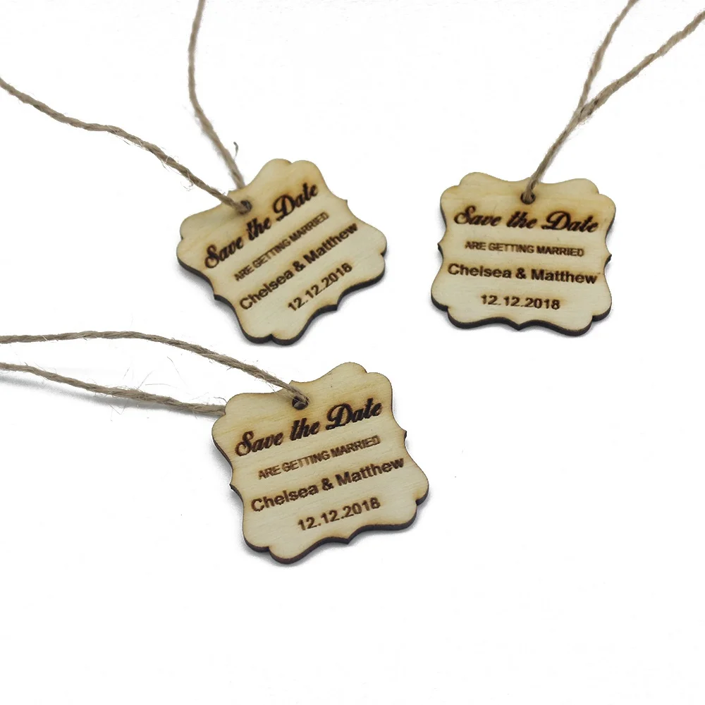 

Set 0f 30pcs Personalized Engraved Wooden Wedding Tags Save the Date Tag Wine Decoration Tags Home Party Decors Favors 5x5cm