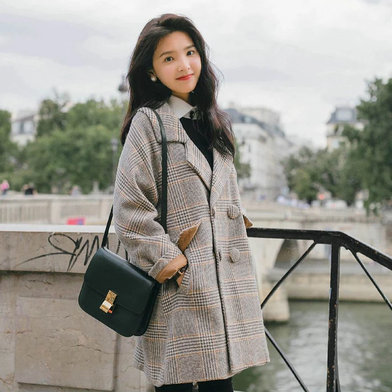 

Desigual2019 Korean Winter Women Top Ladies Wool Coat Woolen Coat Fashion Double-Breasted Cardigan Elegant Vintage Feminine Coa