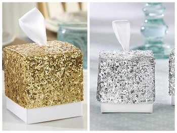 

(100 Pieces/Lot) Sparkle and Shine Silver Glitter Favor Box For Silver and Gold Wedding Favors and Bridal shower Party gift box
