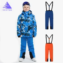 Лыжные костюмы для мальчиков с изображением вектора теплые водонепроницаемые детские лыжные куртки для сноубординга+ штаны зимний детский лыжный комплект одежды