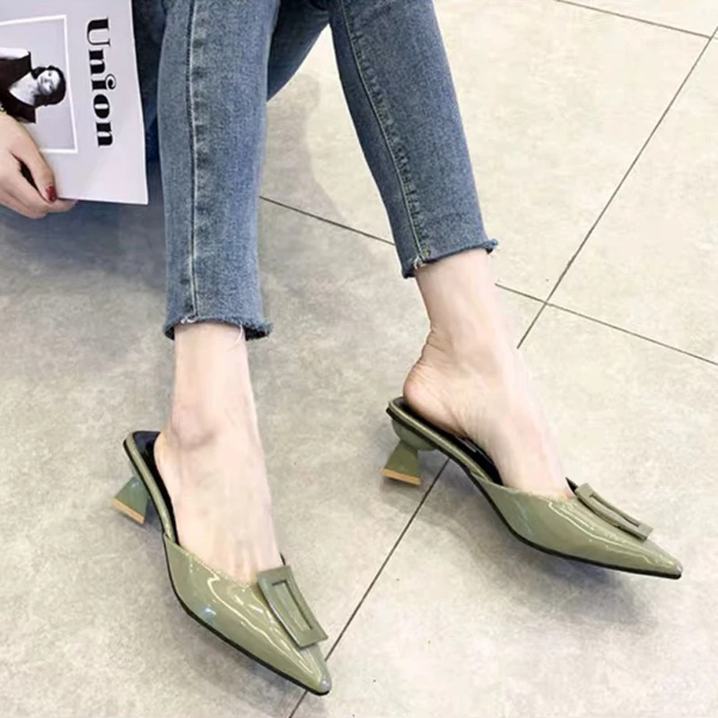 

2019 New Women Sandals Mules Shoes Pointed Toe Women Slippers Slip On Flat Slides Summer Spring Shoes Buckle Casual Outdoor
