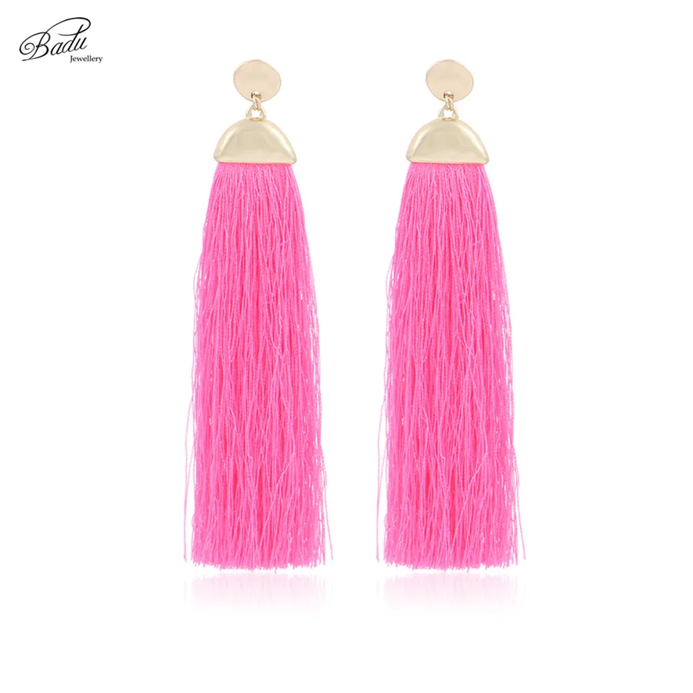Badu, женские белые серьги с кисточками, длинная бахрома, золото, металл, висячие серьги, простой стиль, вечерние ювелирные изделия, Черная пятница - Окраска металла: Pink