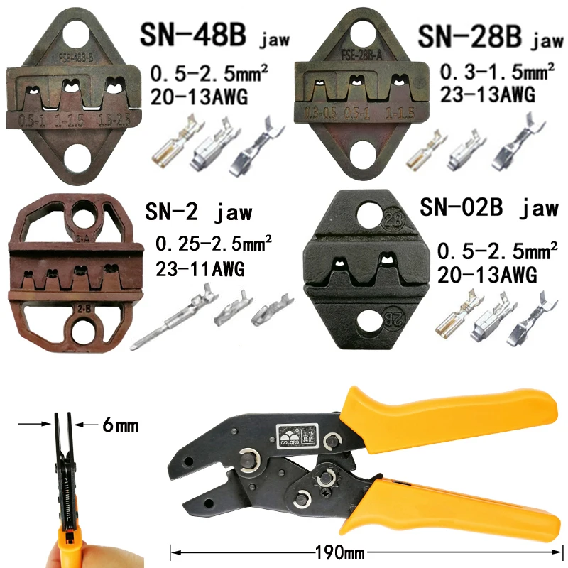 Цвета обжимные плоскогубцы челюсти(Челюсть ширина 6 мм/плоскогубцы 190 мм) для TAB 2,8 4,8 6,3/C3 XH2.54 3,96 2510 вилка весной SN-48B SN-28B SN-2