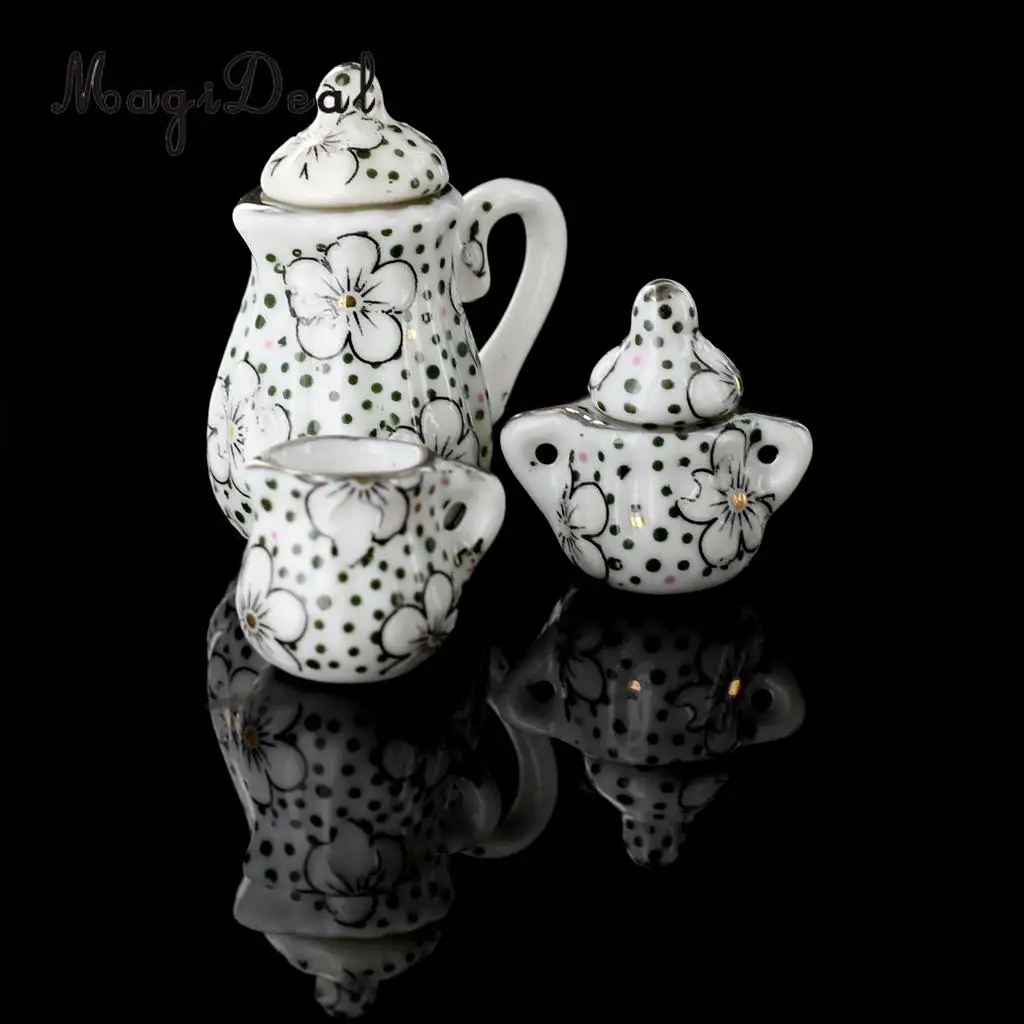 1/12 Scale Dollhouse Miniature Daisy Porcelain Dinning Ware Tea Tableware Set Cup Pot Saucer for Dolls House Furniture Decor
