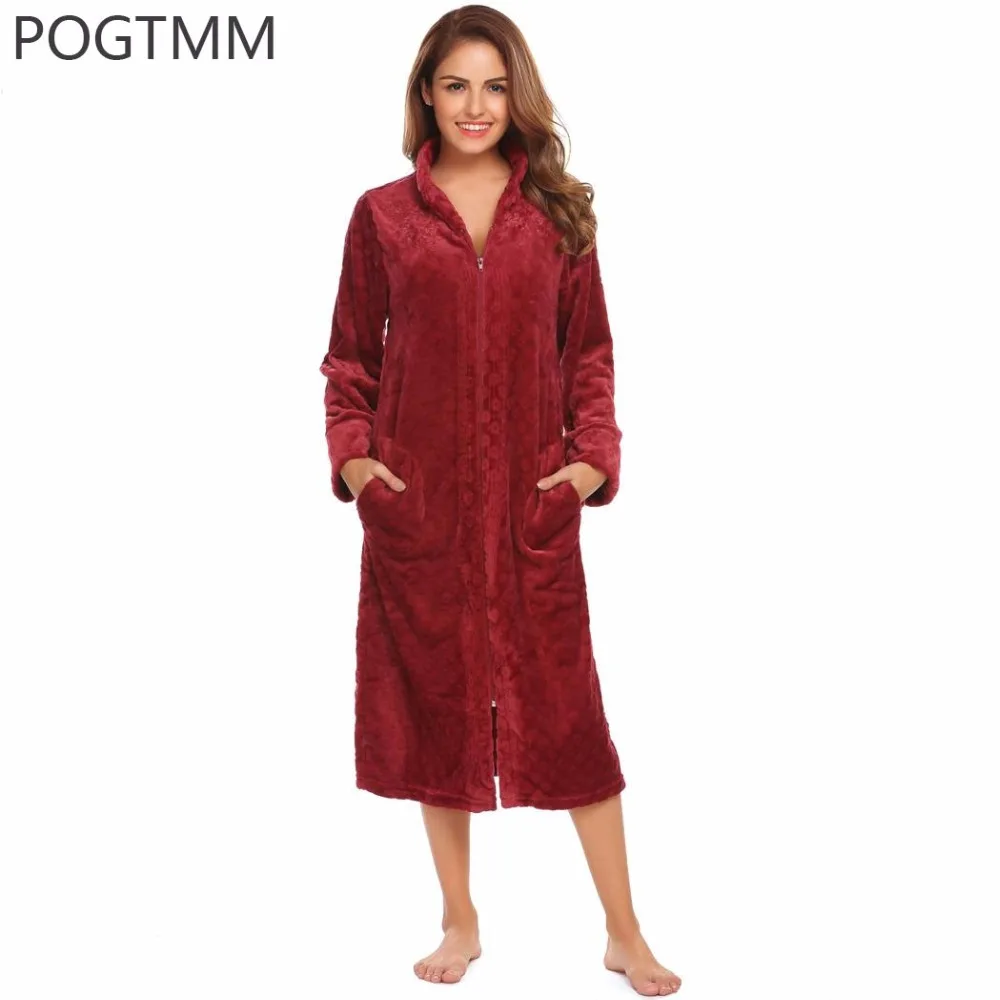 Lady Winter Long Bathrobe Plush Spa Bath Robe Women Large Size Flannel