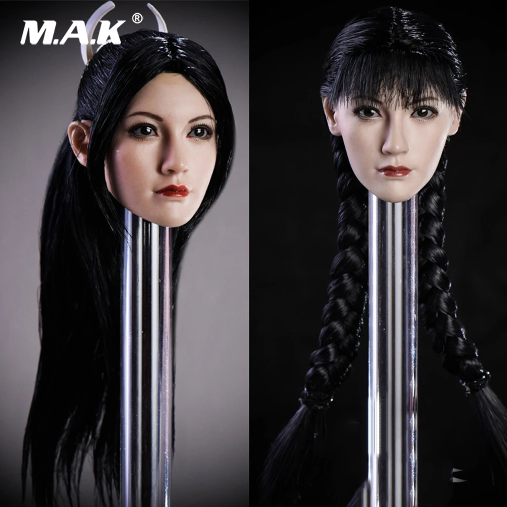Коллекционная модель SDH002, масштаб 1/6, азиатская женская голова, скульптурная, черная, длинная, прямая/коричневая, длинные, короткие волосы, модель для 12 дюймов, экшн, женское тело