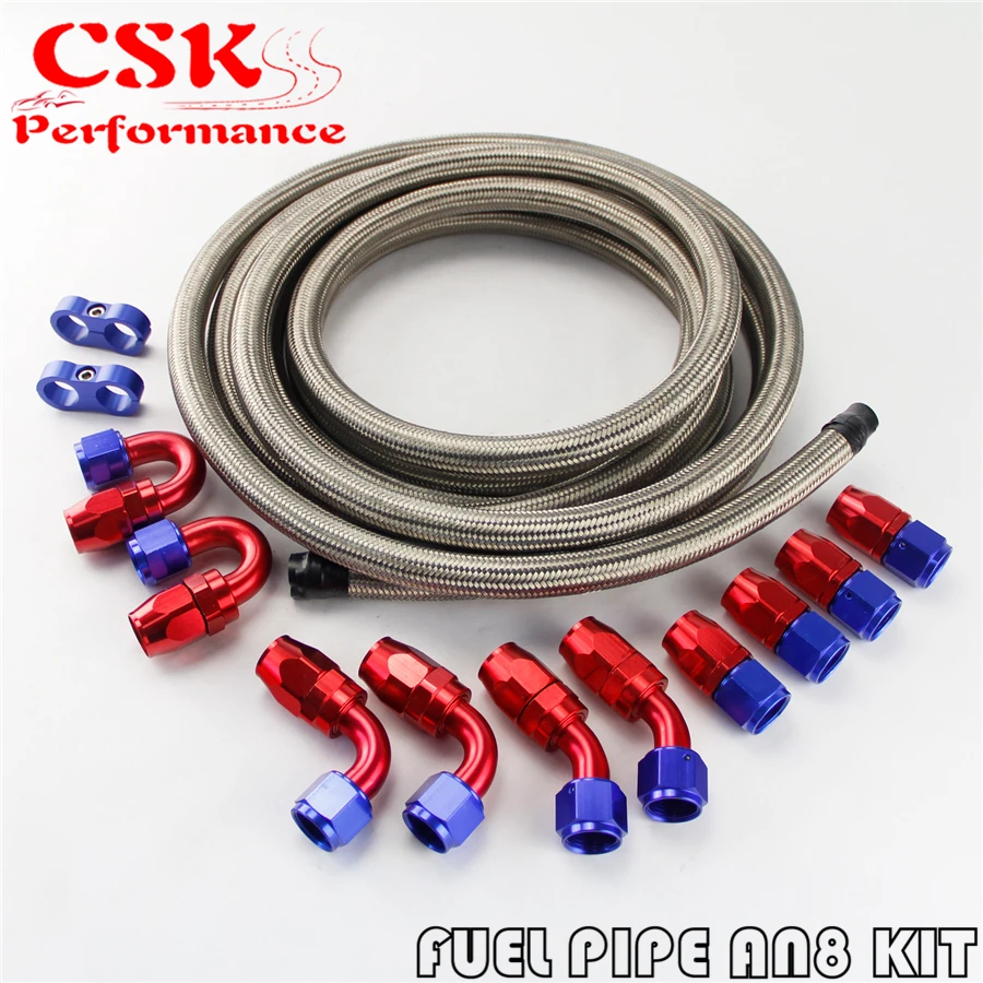 AN8 Stainless Steel Braided Hose 5M + AN 8 AN Fitting Hose End Adaptor