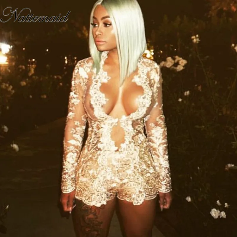 

NATTEMAID Autumn Long sleeve Two Piece set Women Elegant Transparent Mesh Bodysuit women Floral Lace Embroidery Overall suits