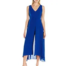 Женский тональный комбинезон с накидкой, высокая талия, шифоновый комбинезон без рукавов, Европа, сиамские брюки, изящный женский комбинезон с глубоким v-образным вырезом