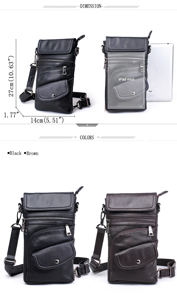 Bullcaptain® Men Genuine Leather Multifunction Crossbody Bag Shoulder Bag Chest Pack Waist Bag