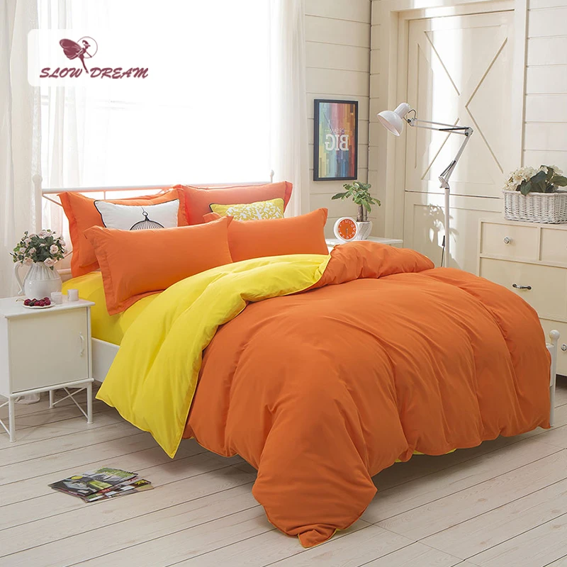 Slowdream Orange And Yellow Bedding Set Plain Double Duvet Cover