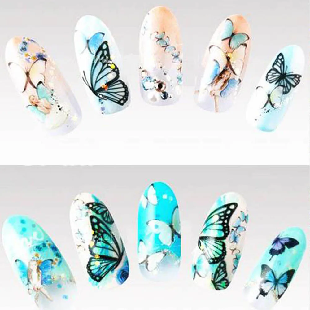 

New Fashion 1 Sheet Nail Design Water Transfer Colored Butterfly Nail Wraps Art Sticker 0074 Fingernails Decals