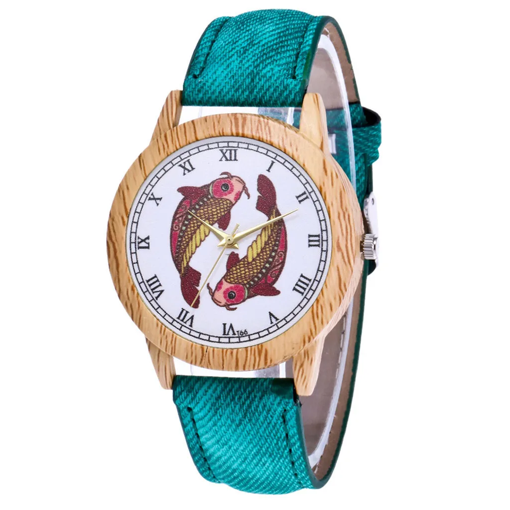 Sehen Модные кварцевые наручные часы для плавания с изображением рыбы с кожаным ремешком, Женские Аналоговые кварцевые круглые часы для женщин