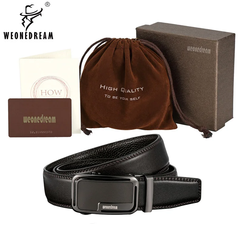 

WEONEDREAM 2017 New Arrival Famous Cowskin Genuine Leather Belt Luxury Brand Smooth Buckle High Quality Male Belt