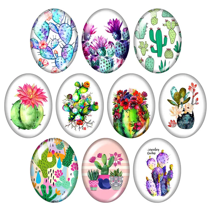 

Plant pot cactus 10pcs mixed 13x18mm/18x25mm/30x40mm Oval photo glass cabochon demo flat back Jewelry findings