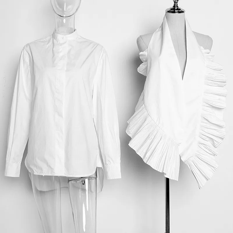 TWOTWINSTYLE верх-белая рубашка с длинными рукавами женская с манжета с рюшами Ремесло Женская Повседневная блузка Рубашки осень Мода Новинка