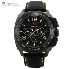 Tiger Shark спортивные часы новая дата 24Hrs черный желтый ободок кожаный ремешок мужские часы гоночные Мужские кварцевые часы/SH416
