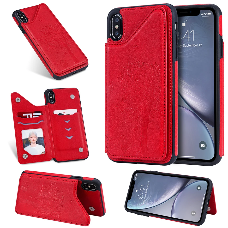 

Retro PU Leather Case For iPhone 6 7 8 Card Slot Holder Cover For Samsung Galaxy A50 A505F Note 10 9 S10 5G S9 Plus S8 Back Capa