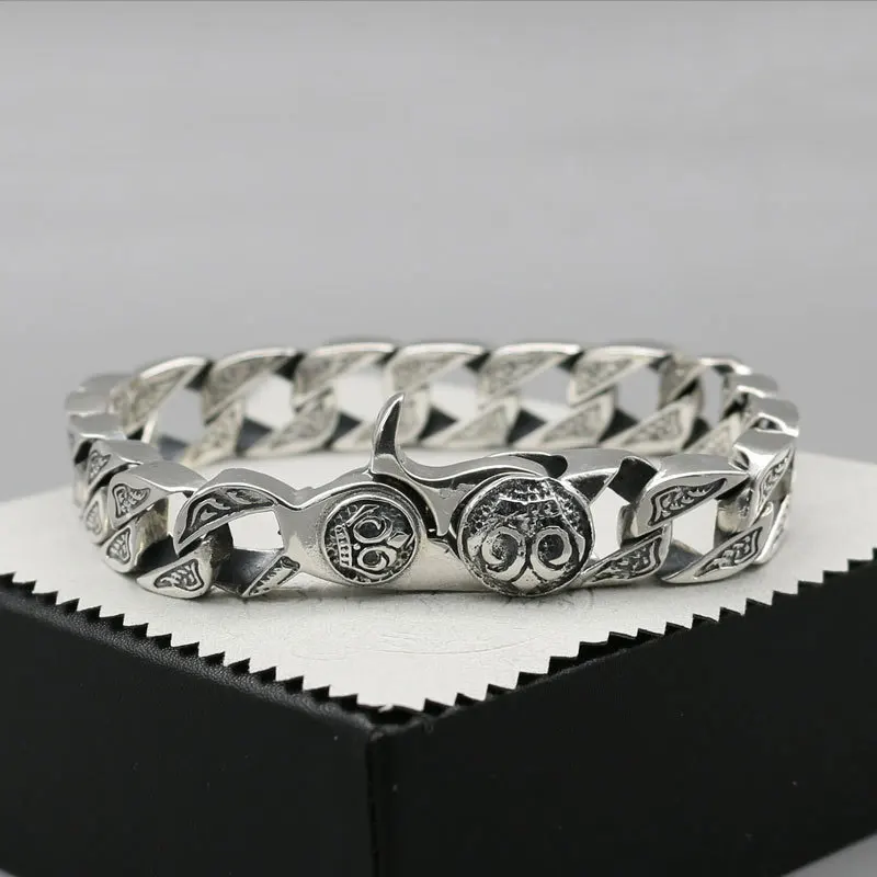 

Europe And The United States Punk Rock Style S925 Sterling Silver Harley Retro Thai Silver Men And Women Rough Bracelet Homme