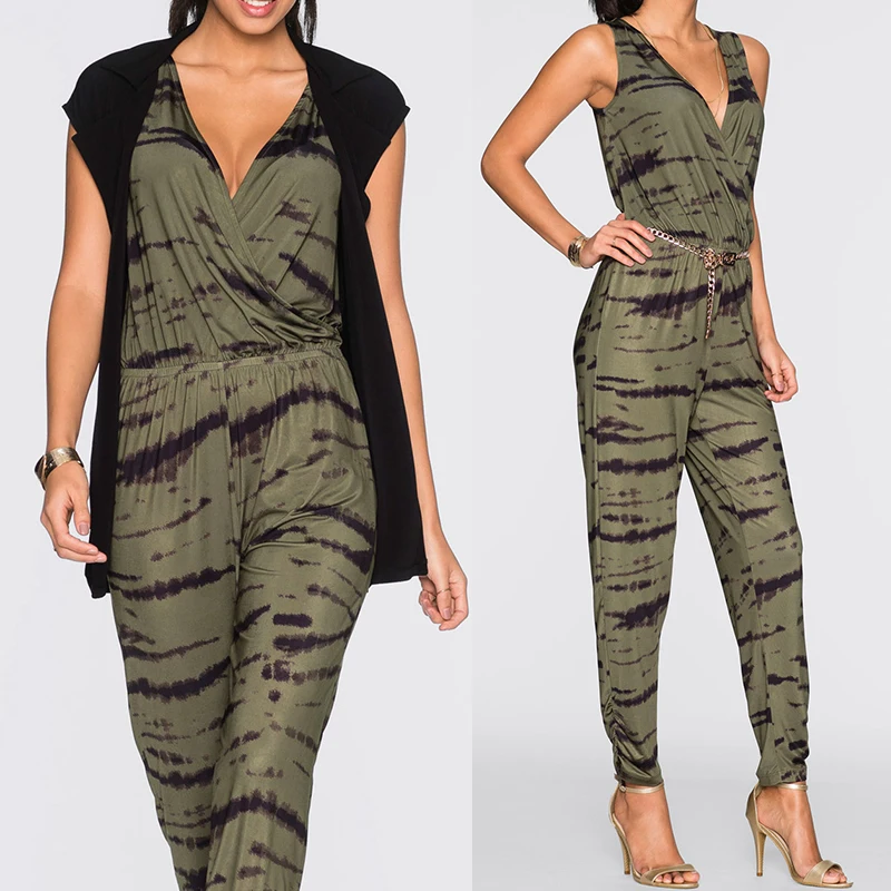 New Women Sleeveless Printed Jumpsuit Ladies Casual Party V Neck Playsuit Romper