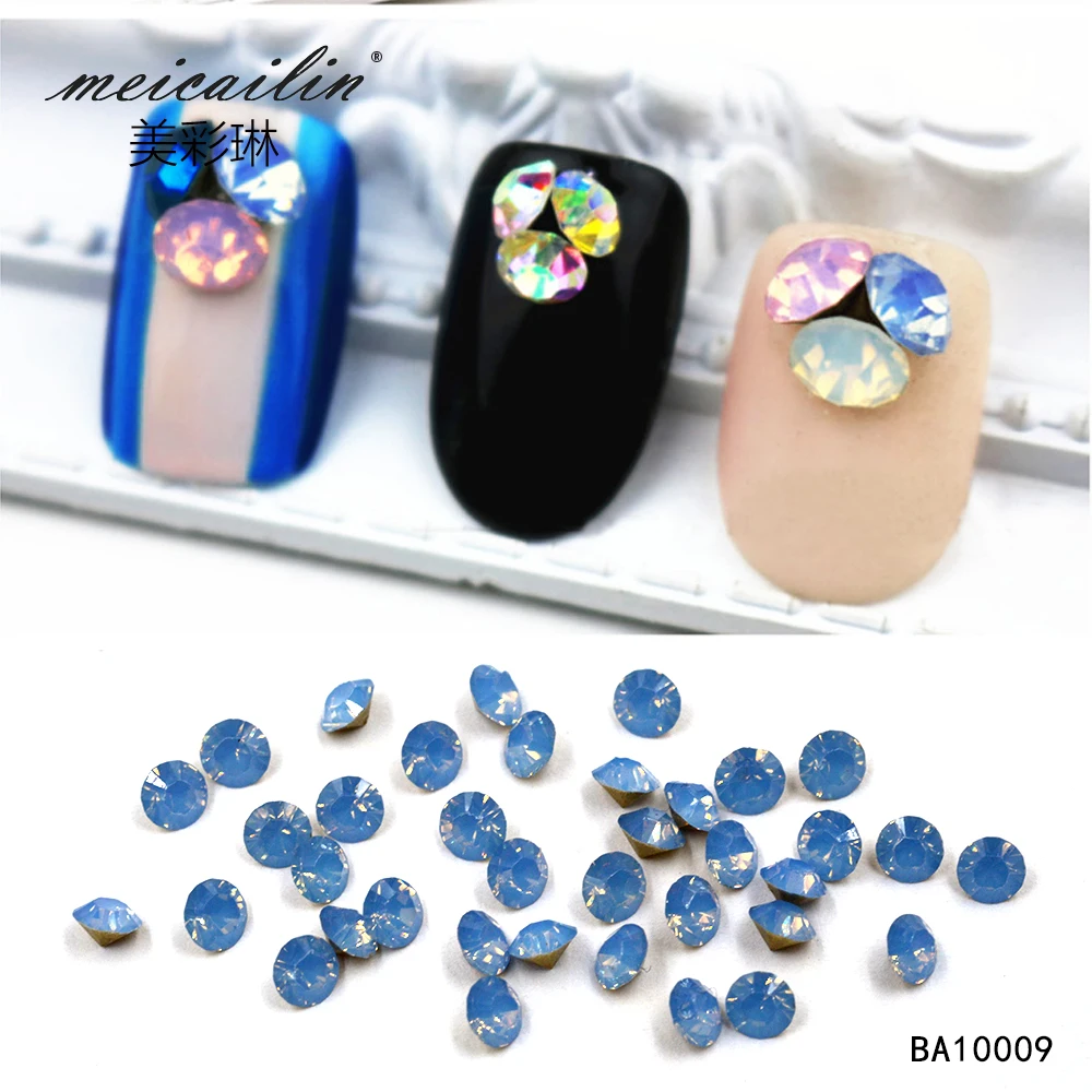 

Hot 1 Box Mixed Shiny Crystal Colorful pink Opal Nail Rhinestones 3D Nails Art Decorations in Wheel pointed Bottom Manicure DIY