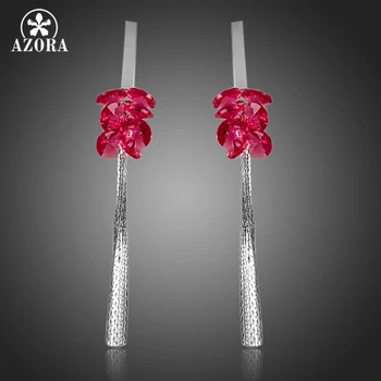 

AZORA Rose Red Stellux Austrian Crystal Shining Tassel Drop Earrings TE0096