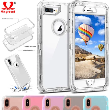 

Mayround Heavy Duty Armor Plain 360 Clear Crystal Case Cover For iPhone Xs Max/XR/X Protector PC+TPU Clear For iPhone 6 7 8 Plus